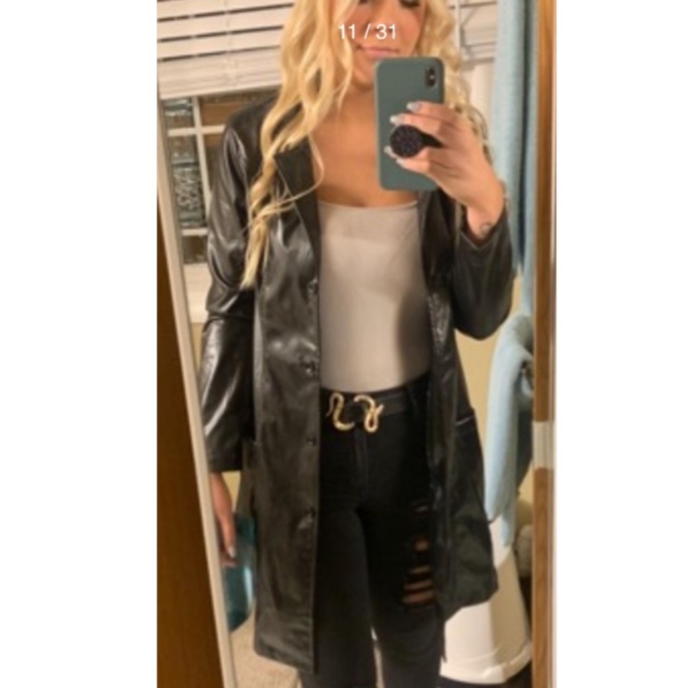 Women’s Faux Leather Trench Jacket - Picture 4 of 4